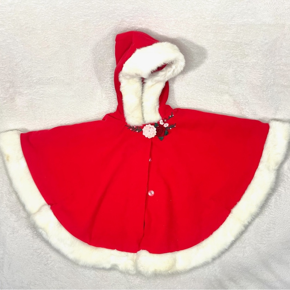 Savannah Girl’s Red Holiday Faux Fur Trimmed Cape 4T Toddler Winter Christmas